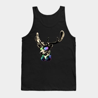 Deer DJ Brown Sticker Cool and Funny Music Animal With Sunglasses And Headphones. Tank Top